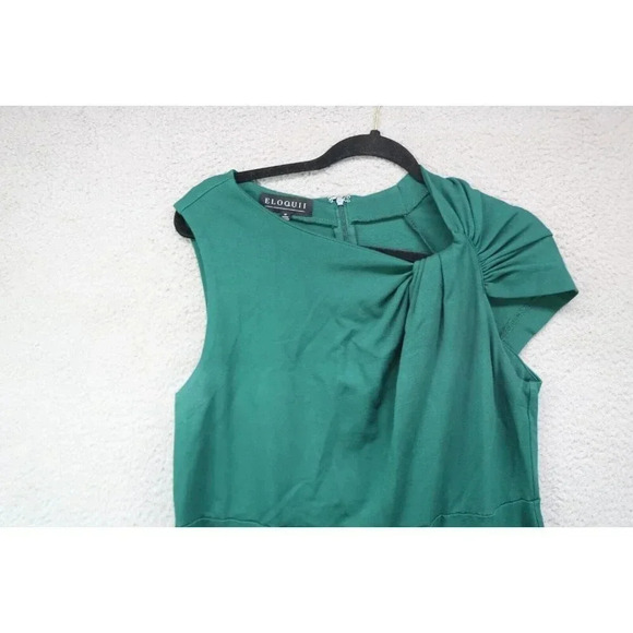 Eloquii Sleeveless Dark Green Midi Dress-Twisted Shoulder Sheath-Size 16-Stretch - Picture 2 of 8